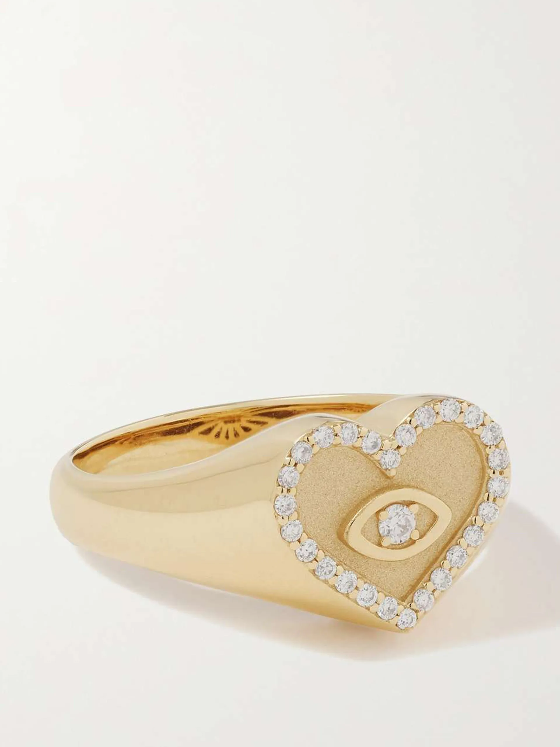 Heart Marquis Eye 14kt gold diamond signet ring