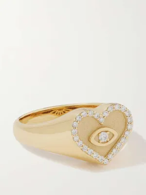 Heart Marquis Eye 14kt gold diamond signet ring