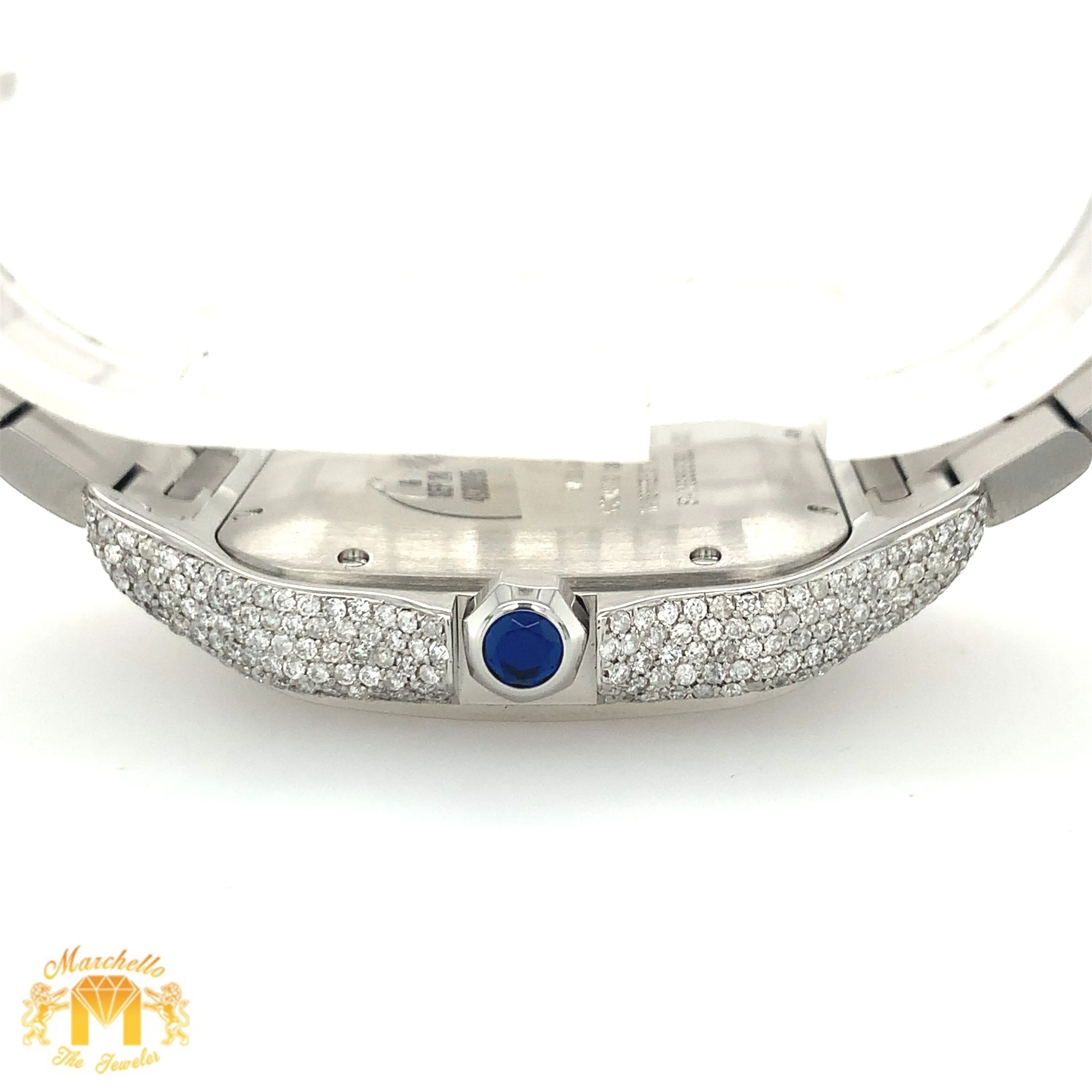 Iced Out 40mm Cartier Santos Stainless Steel Watch with 18.50ct of Diamonds (year: 2023, iced out dial, papers)