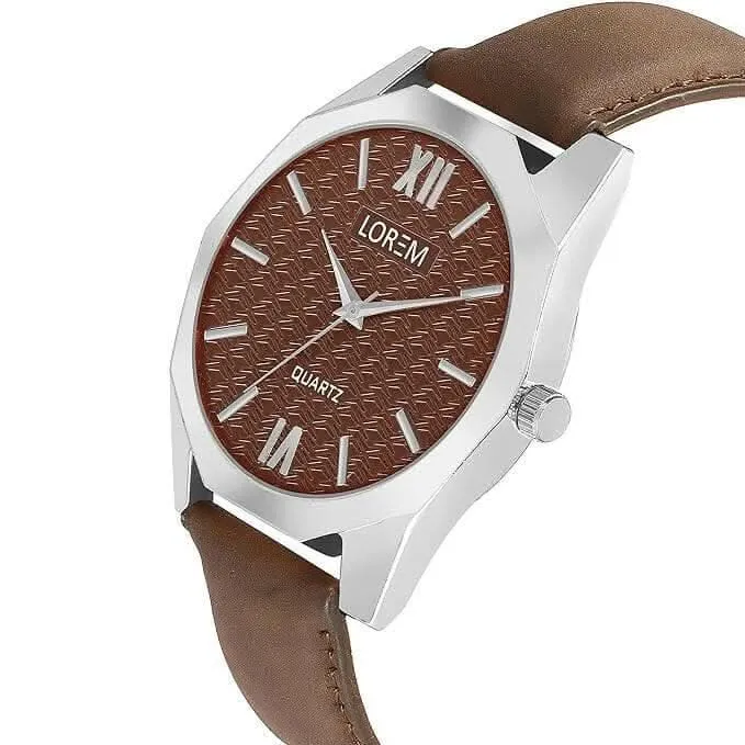 LOREM Brown 3d embossed Dial Analog Watch For Men LR85