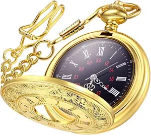 m-Vintage Roman Numerals Quartz Pocket Watch