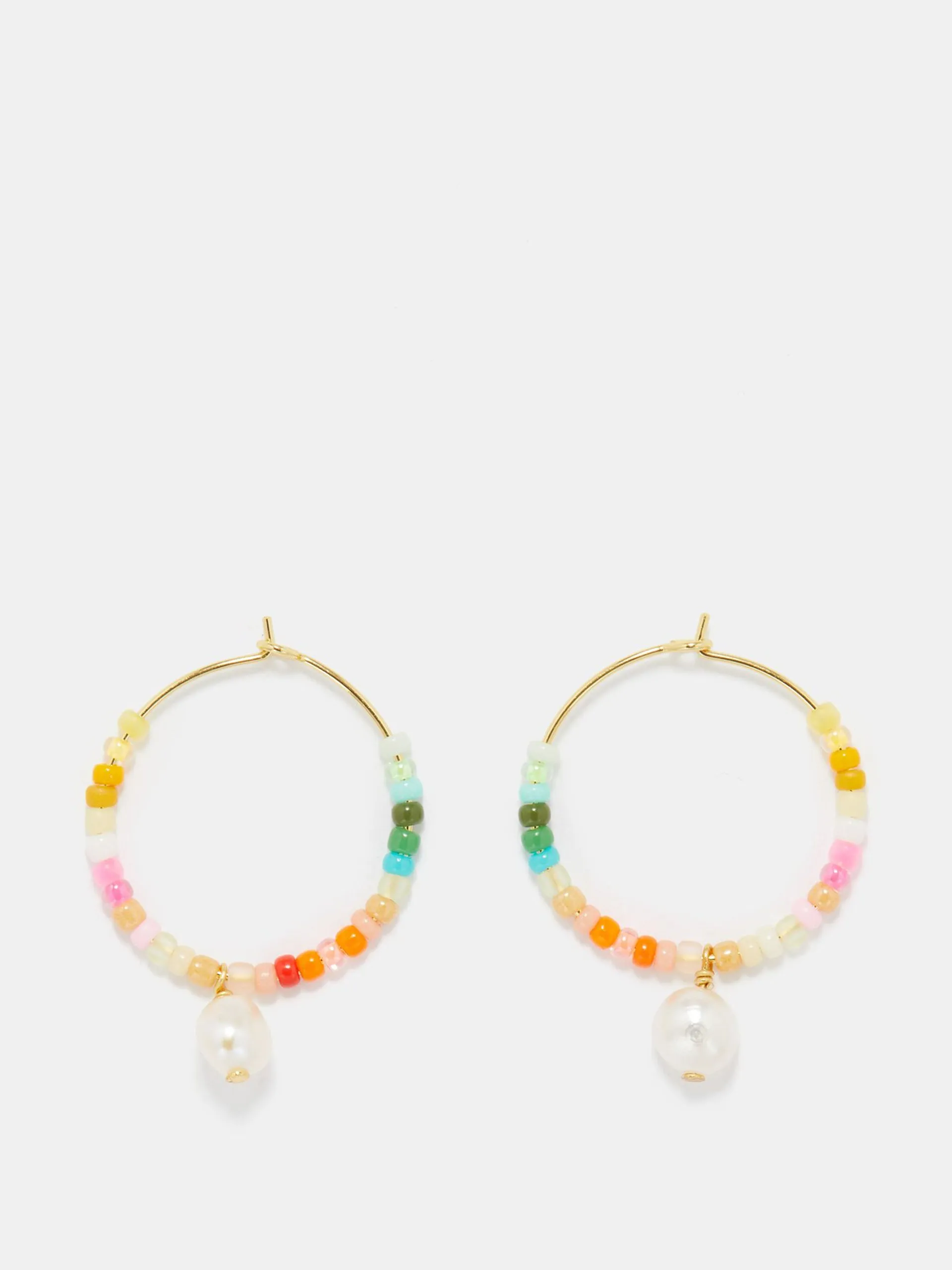 Multicolour pearl & 18kt gold-plated earrings