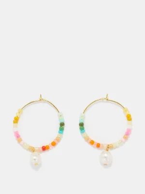 Multicolour pearl & 18kt gold-plated earrings