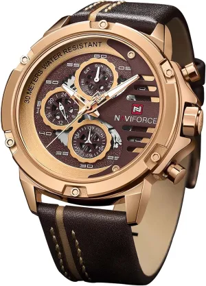 NAVIFORCE Sport Military Watches for Men Waterproof Watch Analog Quartz Leather Band Date Calendar Clock Wristwatch