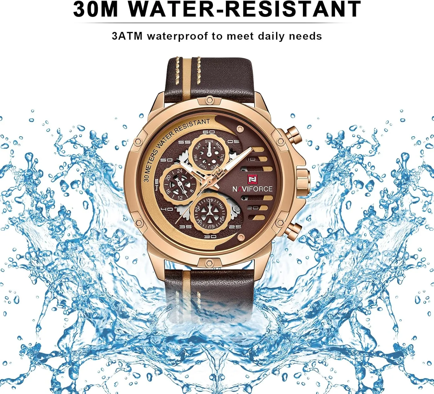 NAVIFORCE Sport Military Watches for Men Waterproof Watch Analog Quartz Leather Band Date Calendar Clock Wristwatch