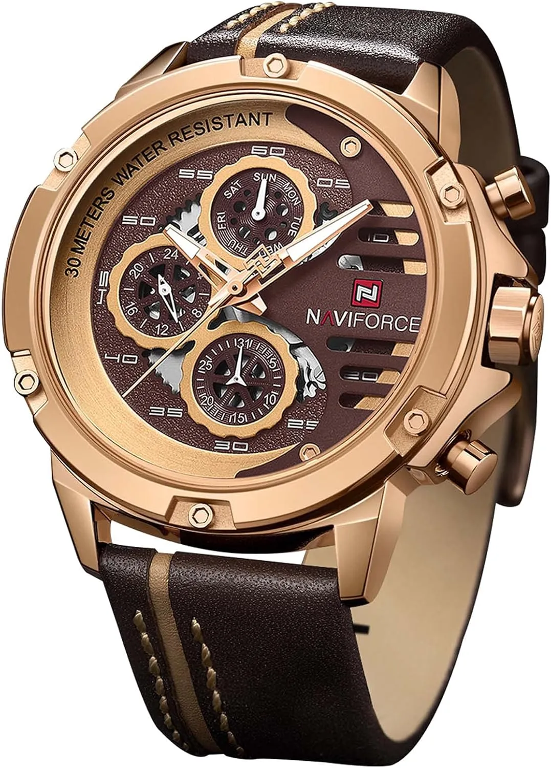 NAVIFORCE Sport Military Watches for Men Waterproof Watch Analog Quartz Leather Band Date Calendar Clock Wristwatch
