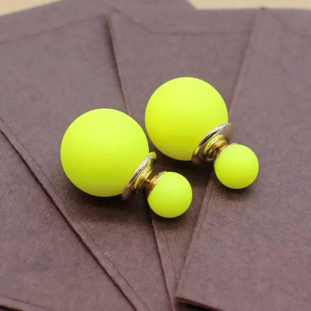 New cute two Faced stud Earring with simulated Pearl ball double side earring Korea Front Back statement party jewelry For Women