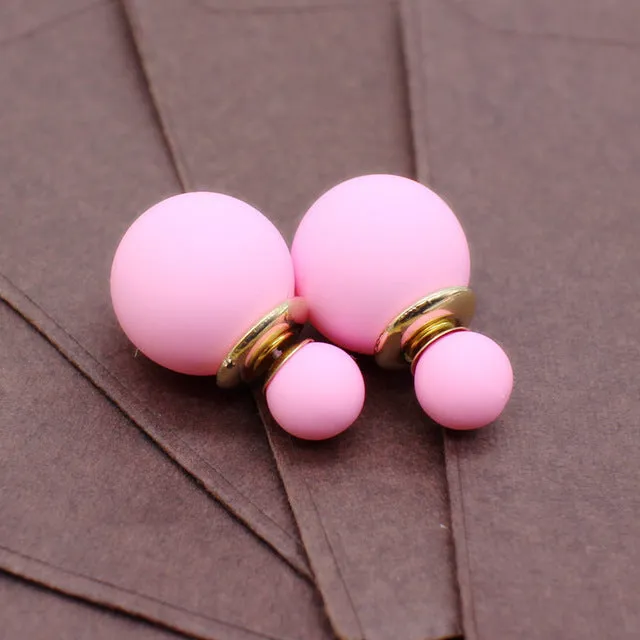 New cute two Faced stud Earring with simulated Pearl ball double side earring Korea Front Back statement party jewelry For Women