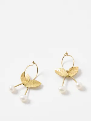 Ola brass & pearl cherry hoop earrings