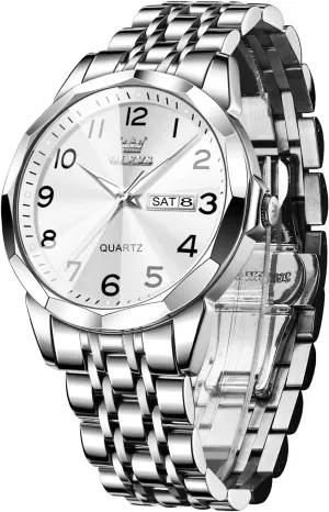 OLEVS Watch for Men Women Large Face Unisex Diamond Luxury Dress Analog Quartz Stainless Steel Waterproof Luminous Date Business Casual Wrist Watch