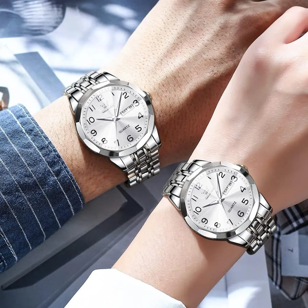OLEVS Watch for Men Women Large Face Unisex Diamond Luxury Dress Analog Quartz Stainless Steel Waterproof Luminous Date Business Casual Wrist Watch