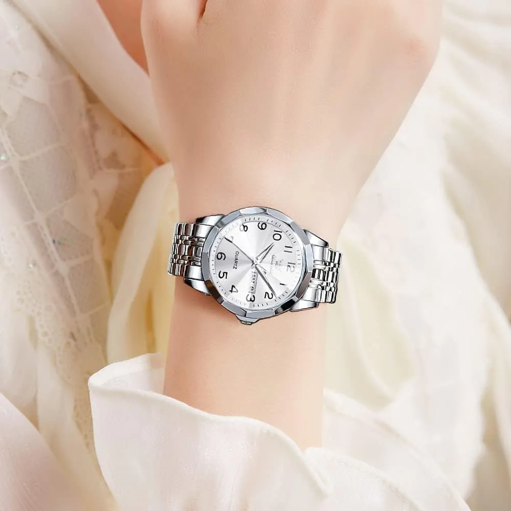 OLEVS Watch for Men Women Large Face Unisex Diamond Luxury Dress Analog Quartz Stainless Steel Waterproof Luminous Date Business Casual Wrist Watch