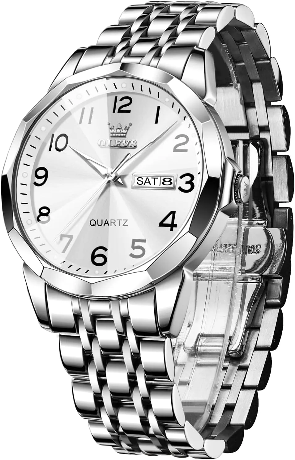 OLEVS Watch for Men Women Large Face Unisex Diamond Luxury Dress Analog Quartz Stainless Steel Waterproof Luminous Date Business Casual Wrist Watch