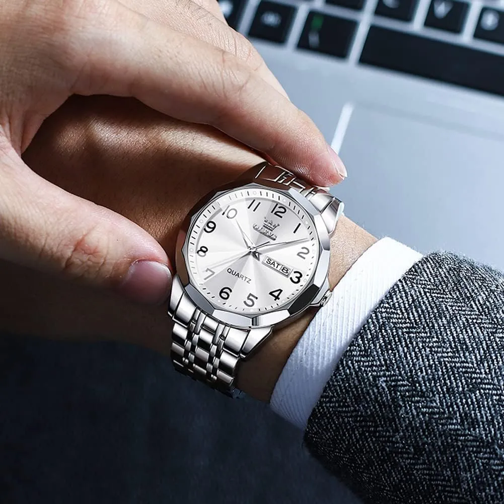 OLEVS Watch for Men Women Large Face Unisex Diamond Luxury Dress Analog Quartz Stainless Steel Waterproof Luminous Date Business Casual Wrist Watch