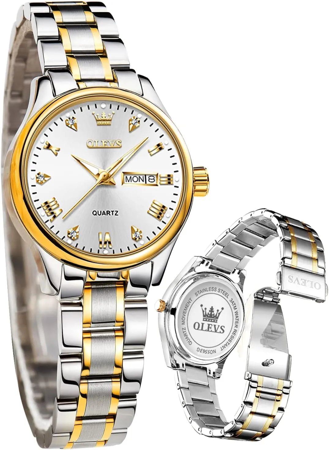 OLEVS Women Watches Business Dress Female Ladies for Small Wrist Watch Gold Silver Tone Stainless Steel Band Analog Quartz Day Date Waterproof Lady Watches