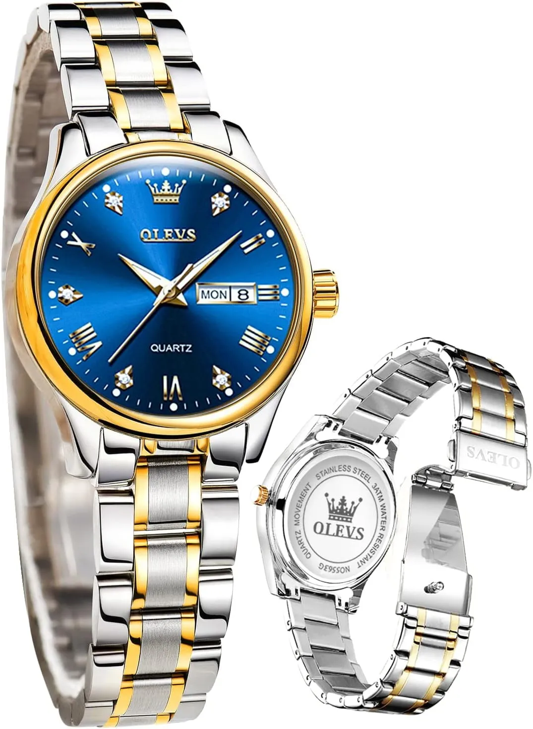 OLEVS Women Watches Business Dress Female Ladies for Small Wrist Watch Gold Silver Tone Stainless Steel Band Analog Quartz Day Date Waterproof Lady Watches