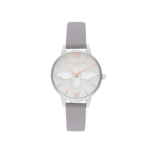 Olivia Burton 3D Bee Grey Lilac Rose Gold & Silver Watch