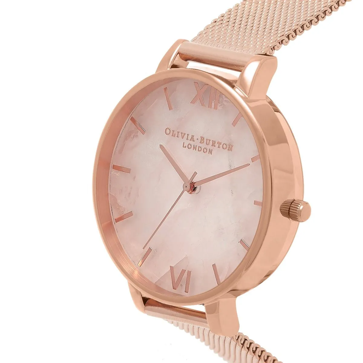 Olivia Burton Rose Gold Plate Rose Quartz Mesh Watch