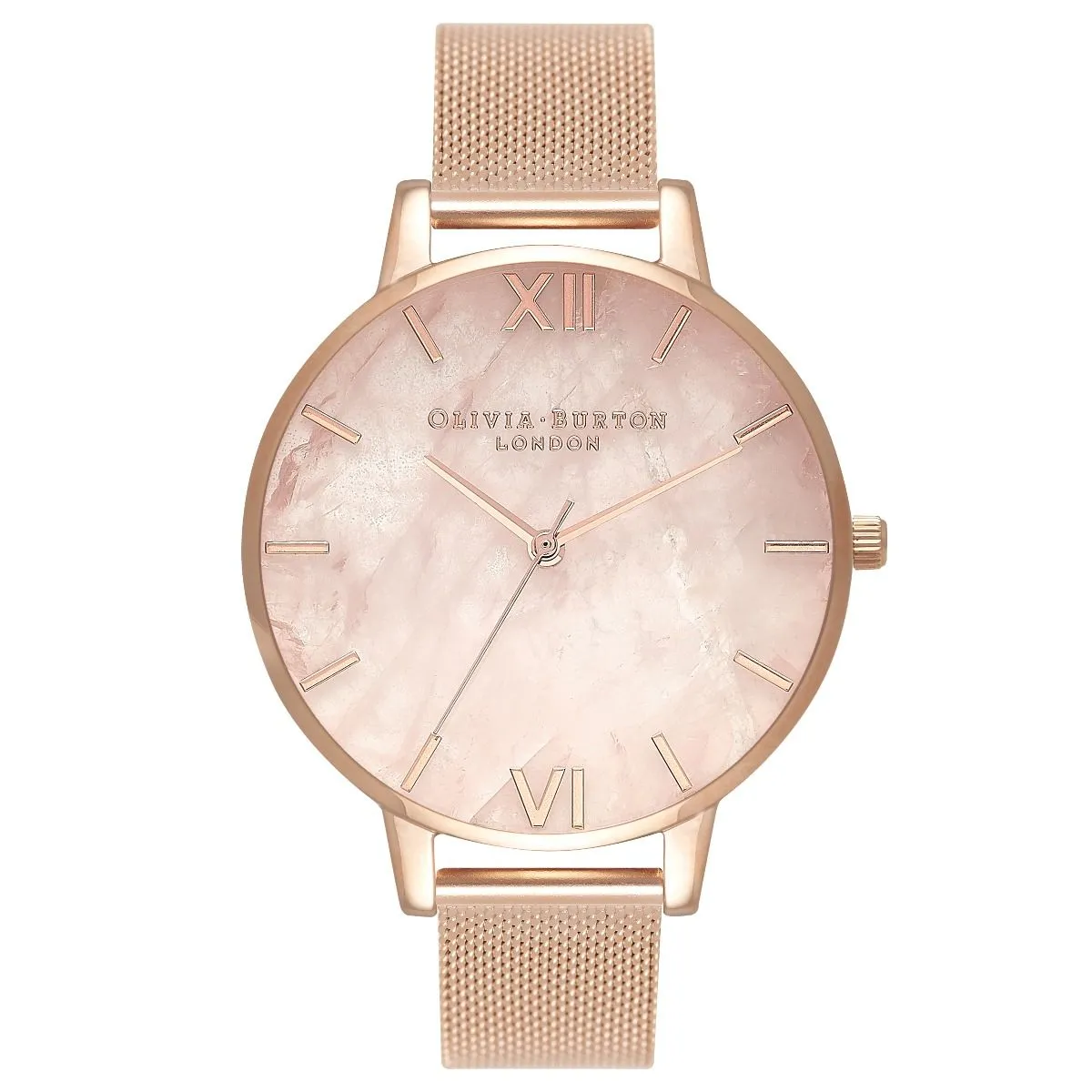 Olivia Burton Rose Gold Plate Rose Quartz Mesh Watch