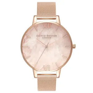 Olivia Burton Rose Gold Plate Rose Quartz Mesh Watch