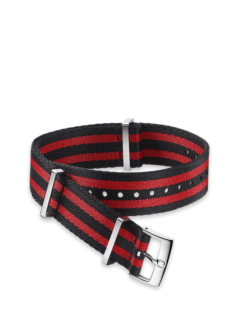 Omega Nato Polyamide 5-Stripe Black & Red Strap 19-20MM