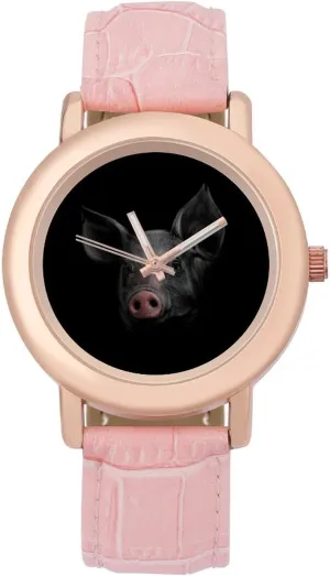 Portrait of A Pig Fashion Casual Watches for Women Cute Girls Watch Gift Nurses Teachers