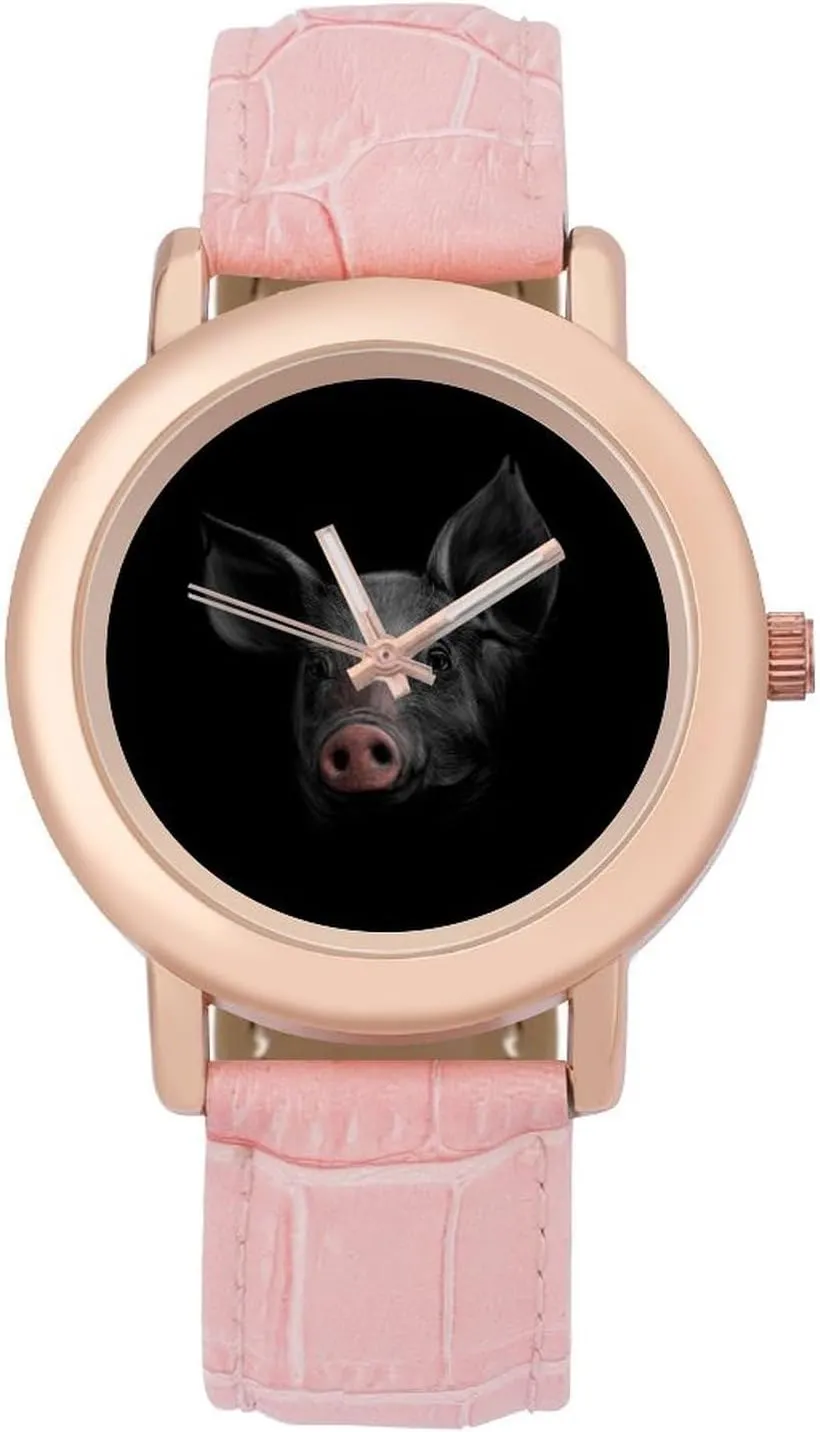Portrait of A Pig Fashion Casual Watches for Women Cute Girls Watch Gift Nurses Teachers