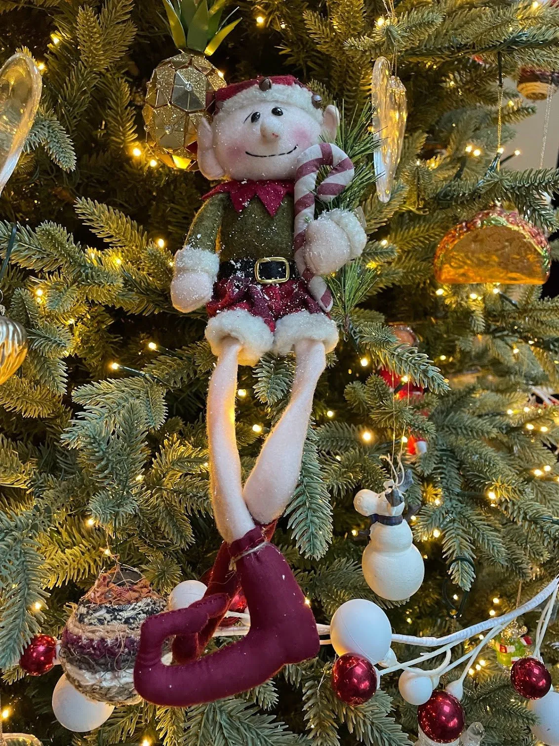 Primitive Christmas Elf with Candy Cane Doll 13.5" L