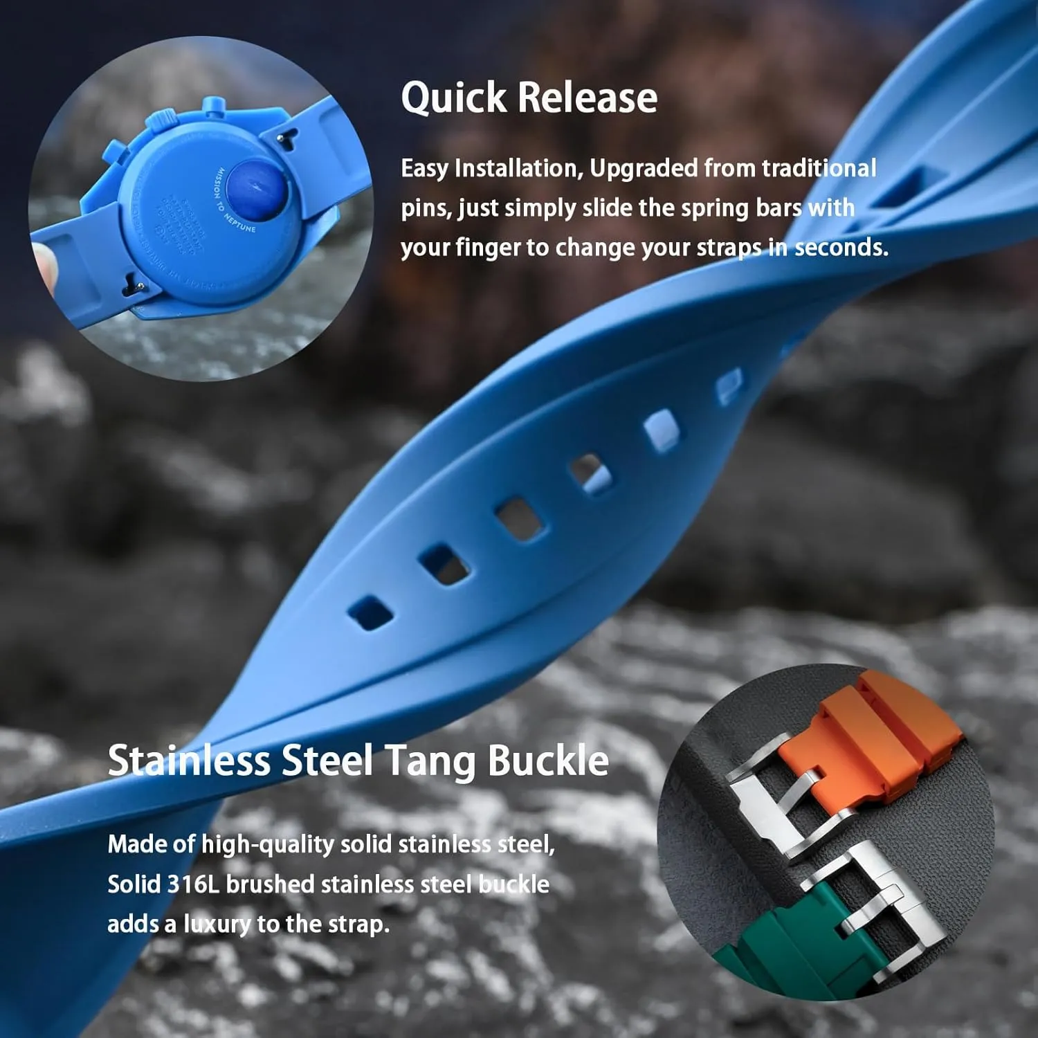 Quick Release Silicone Bands Compatible with Omega X Swatch Moonswatch Watch 20mm Curved No Gap Premium Silicone Rubber Strap Watch Replacement Band Men Women