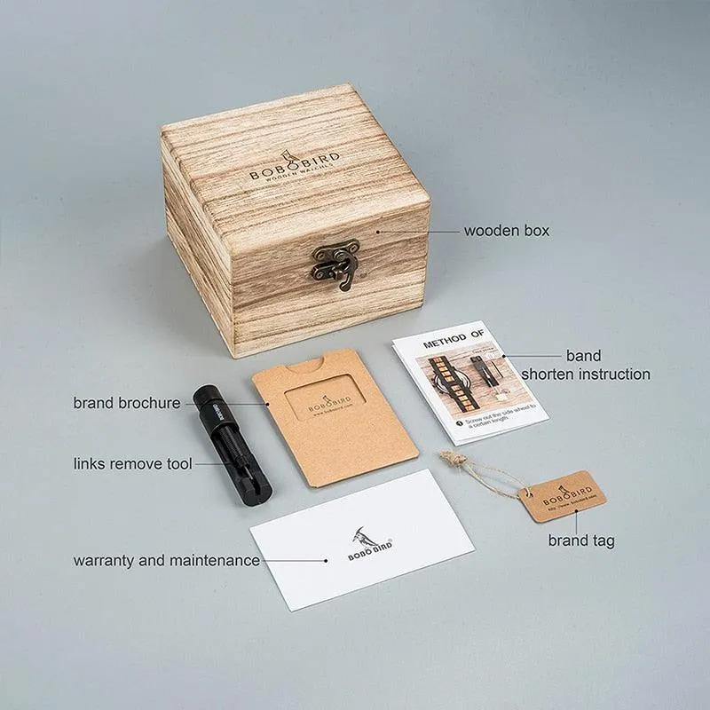 Relogio Masculino BOBO BIRD Wooden Watch Men Top Brand Luxury Stylish Chronograph Military Watches in Wooden Box reloj hombre