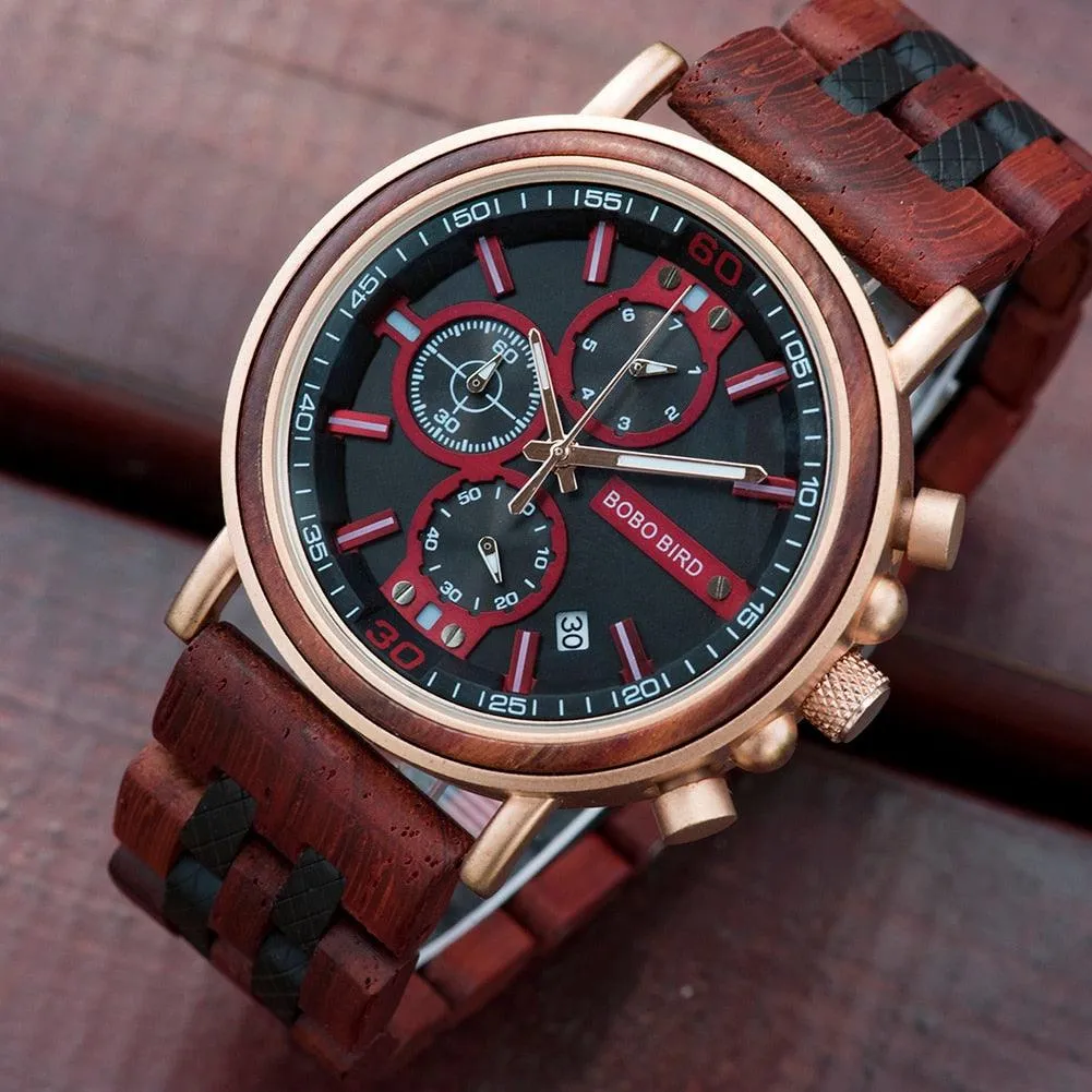 Relogio Masculino BOBO BIRD Wooden Watch Men Top Brand Luxury Stylish Chronograph Military Watches in Wooden Box reloj hombre
