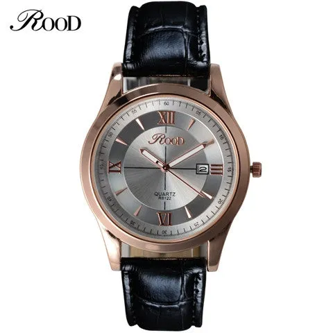 ROOD Brand Watch Free Gift Box 5 Color Rose Gold Simple Plate Leather Strap Quartz-watch Waterproof wrist watches for men