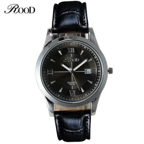 ROOD Brand Watch Free Gift Box 5 Color Rose Gold Simple Plate Leather Strap Quartz-watch Waterproof wrist watches for men