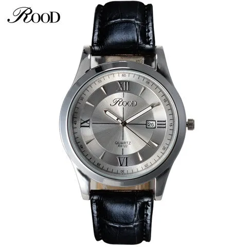 ROOD Brand Watch Free Gift Box 5 Color Rose Gold Simple Plate Leather Strap Quartz-watch Waterproof wrist watches for men
