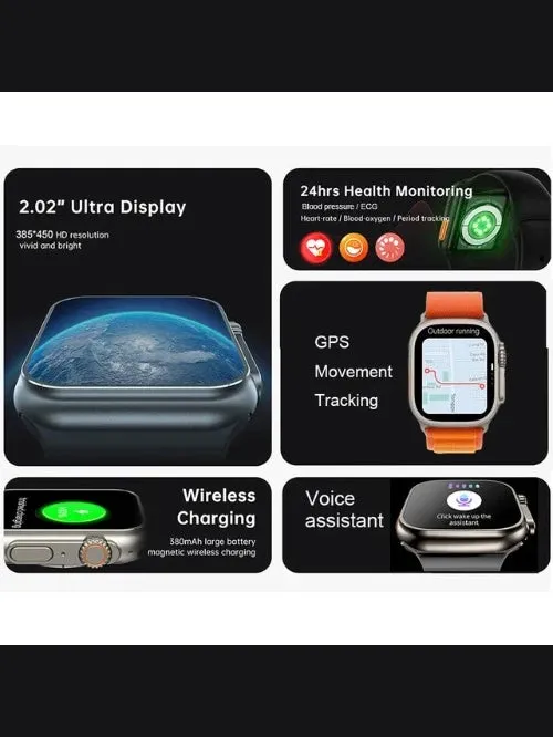 S8 Ultra Max Series 8 Smart Watch Ultra Ai Voice Watch 2.0 Inch Bluetooth Call Wireless Charging Watch-Black-BR574