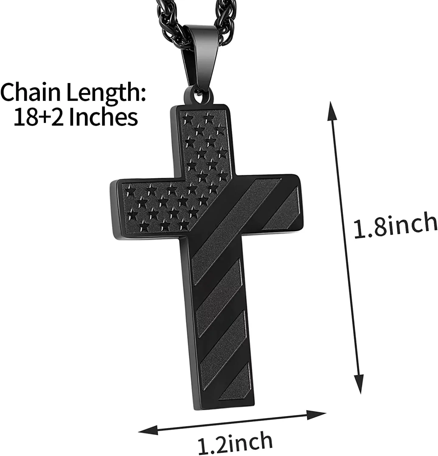 Silver Cross Necklace for Men Bible Verse Stainless Steel American Flag Pendant Chain for Men