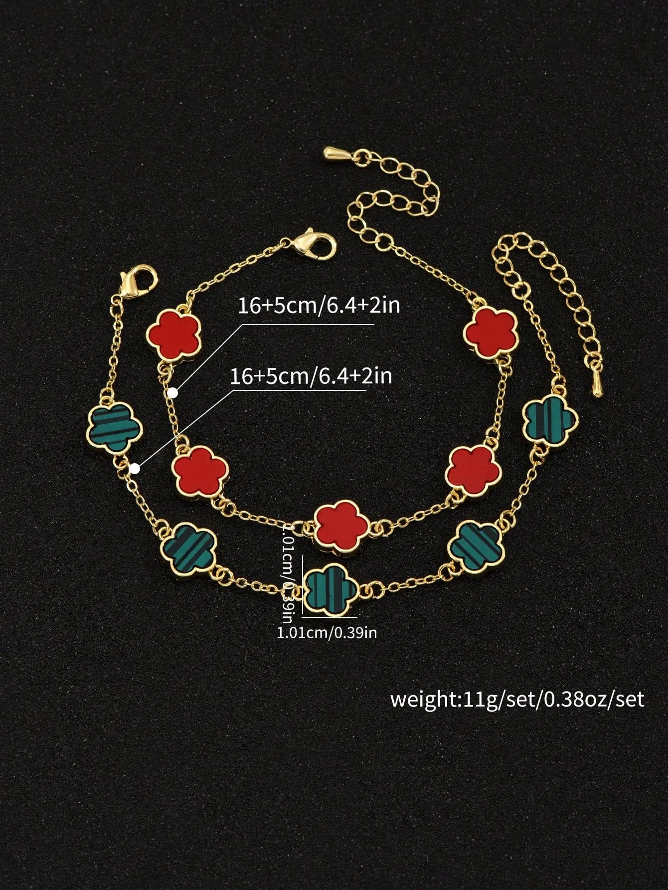 Simple & Fashionable Five-Petal Flower Design Copper Bracelet 2pcs