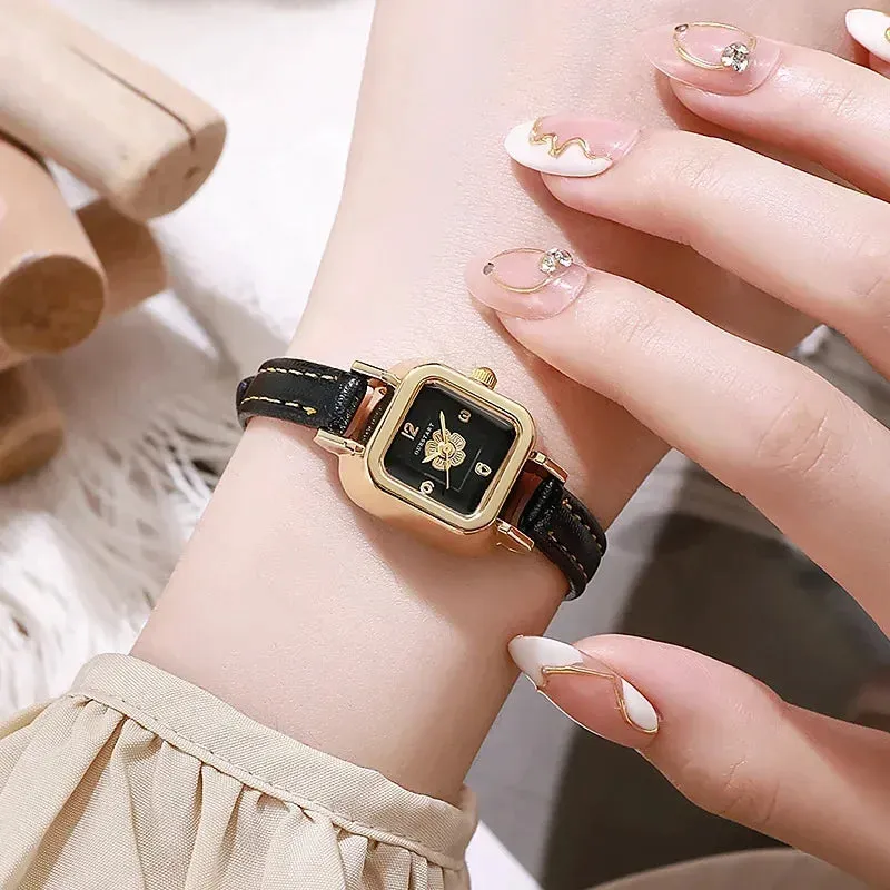 Simple Women's Watch Casual Fashion Flower Dial Thin Leather Belt Quartz Wristwatch Relojes Para Mujer Clock Relogios Feminino