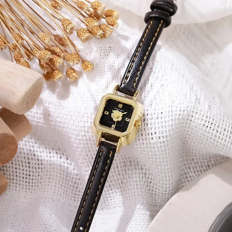 Simple Women's Watch Casual Fashion Flower Dial Thin Leather Belt Quartz Wristwatch Relojes Para Mujer Clock Relogios Feminino