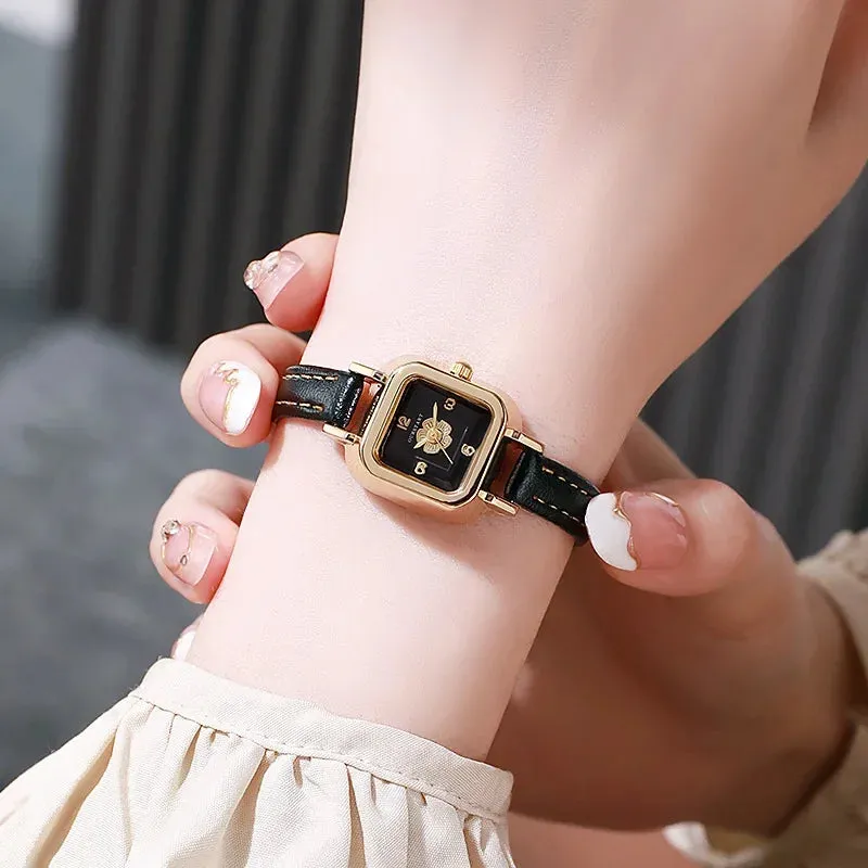 Simple Women's Watch Casual Fashion Flower Dial Thin Leather Belt Quartz Wristwatch Relojes Para Mujer Clock Relogios Feminino