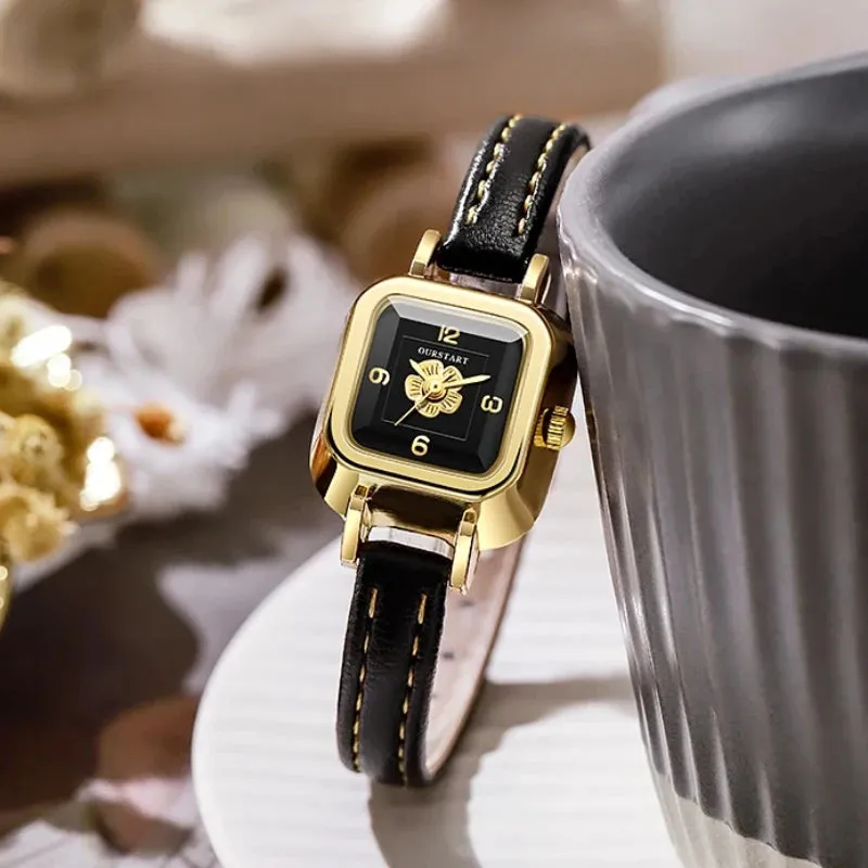 Simple Women's Watch Casual Fashion Flower Dial Thin Leather Belt Quartz Wristwatch Relojes Para Mujer Clock Relogios Feminino