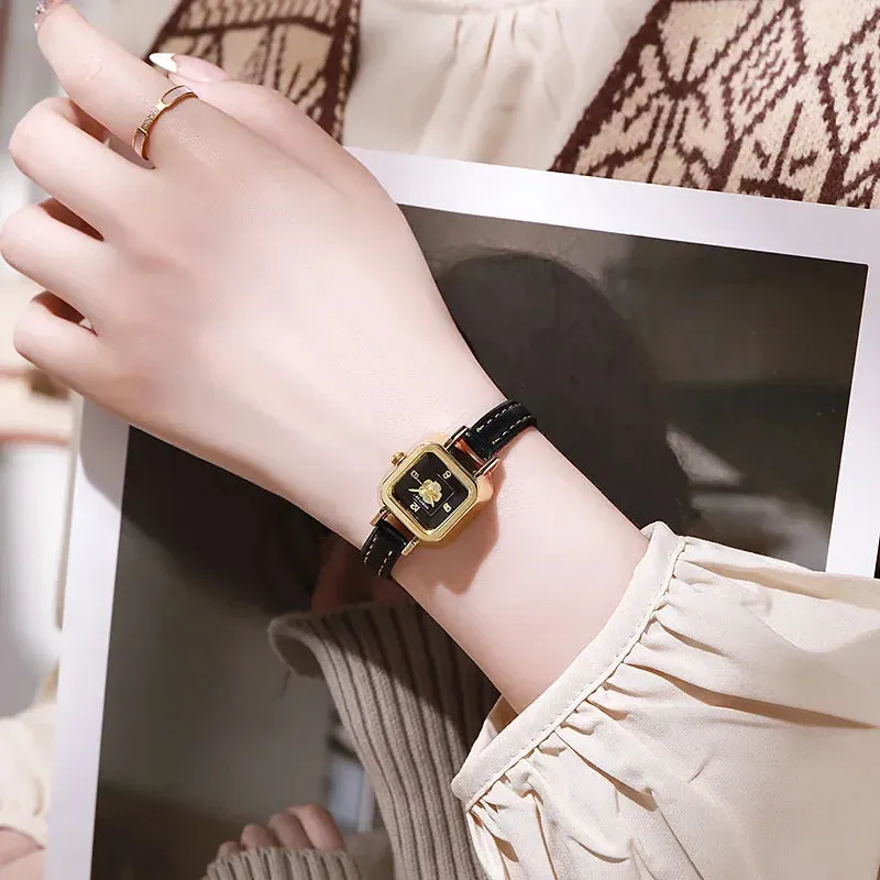 Simple Women's Watch Casual Fashion Flower Dial Thin Leather Belt Quartz Wristwatch Relojes Para Mujer Clock Relogios Feminino