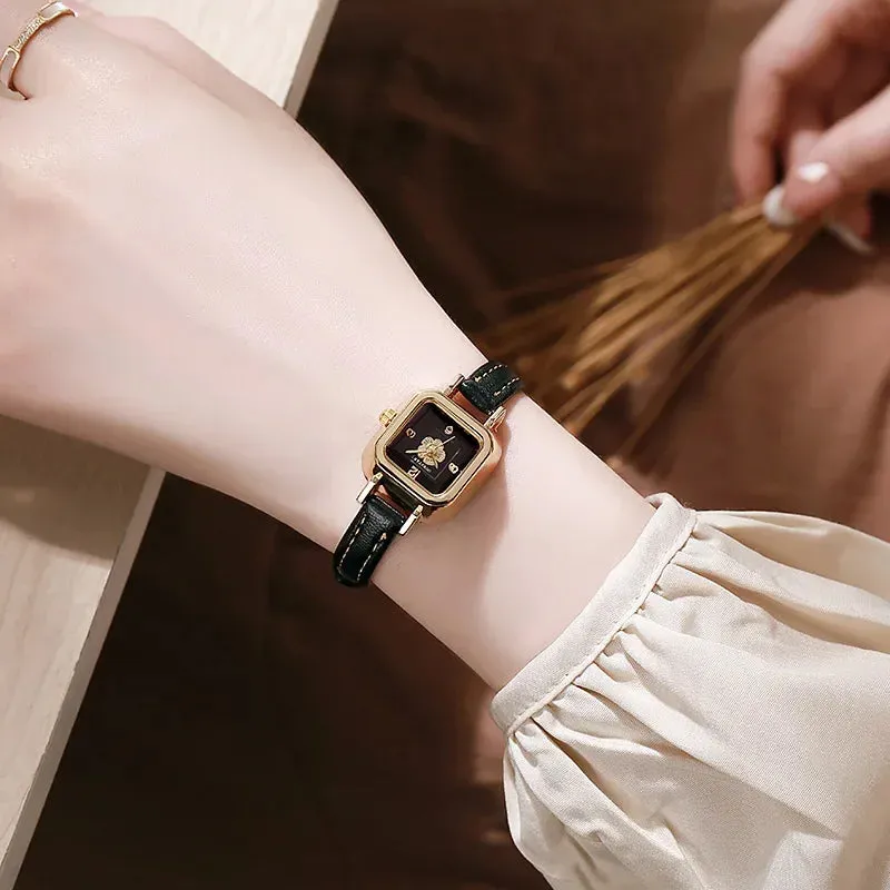 Simple Women's Watch Casual Fashion Flower Dial Thin Leather Belt Quartz Wristwatch Relojes Para Mujer Clock Relogios Feminino
