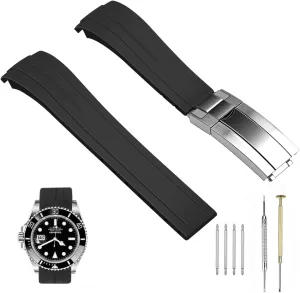 Soft 20mm 22mm Silicone Watch Band Black Rubber Watch Bands, Tapered Curved End Watch Strap for Moonswatch, No Gap Watch Replacement for Men Women with Classic Diving Buckle Multiple Colors
