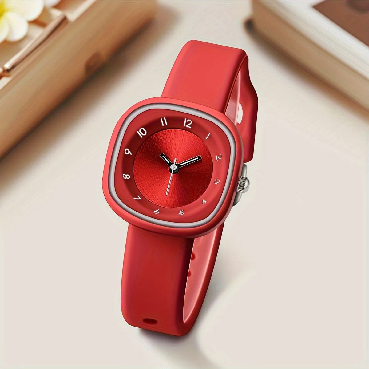 Stylish Womens Quartz Watch Silicone Band  Alloy Case