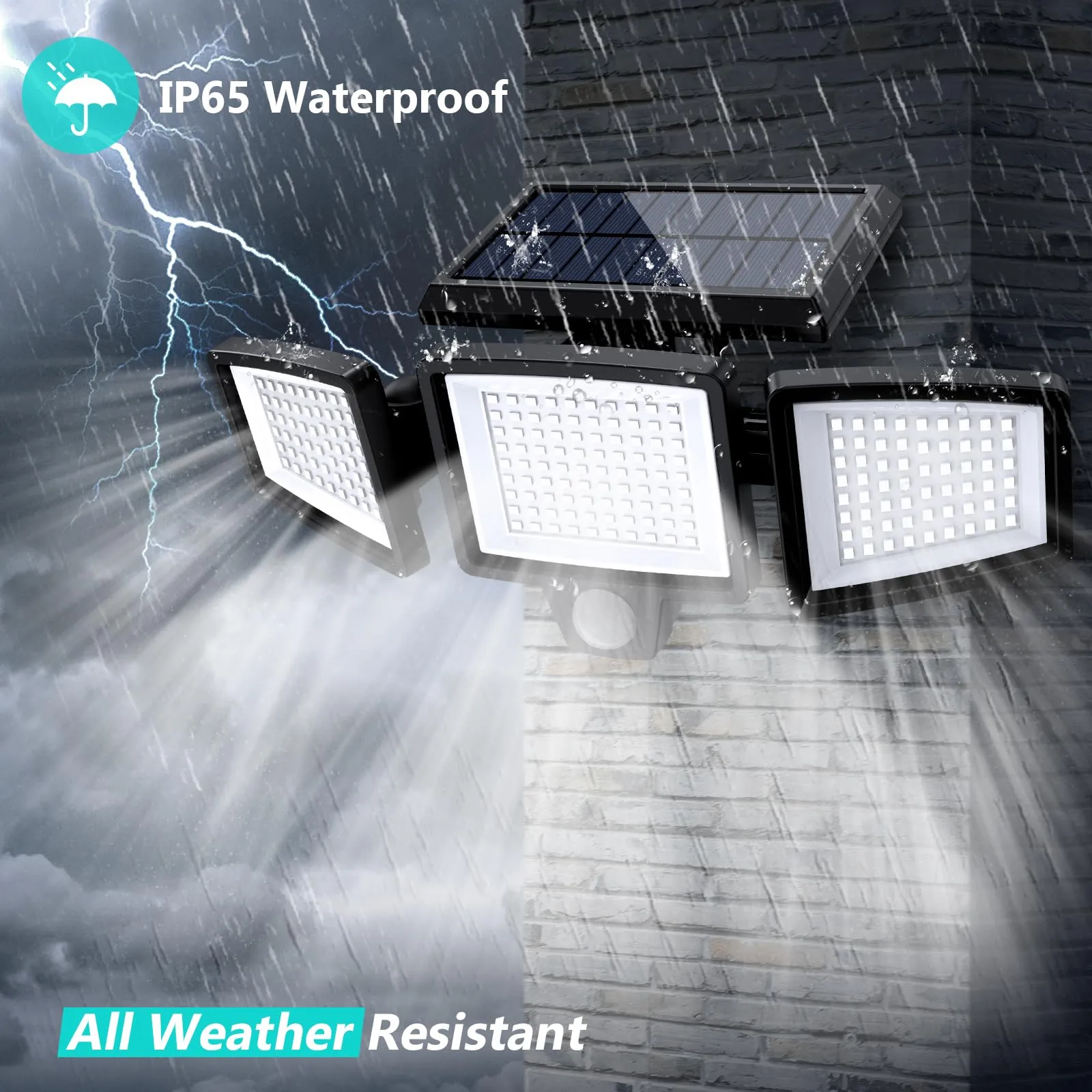 Tuffenough Solar Outdoor Lights 2500LM 210 LED Security Lights with Remote Control,3 Heads Motion Sensor Lights, IP65 Waterproof,270 Wide Angle Flood Wall Lights with 3 Modes(2 Packs)