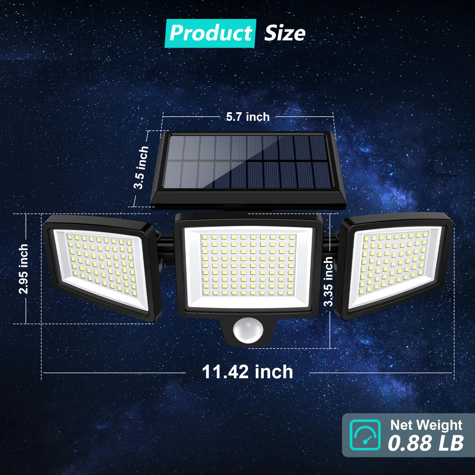 Tuffenough Solar Outdoor Lights 2500LM 210 LED Security Lights with Remote Control,3 Heads Motion Sensor Lights, IP65 Waterproof,270 Wide Angle Flood Wall Lights with 3 Modes(2 Packs)