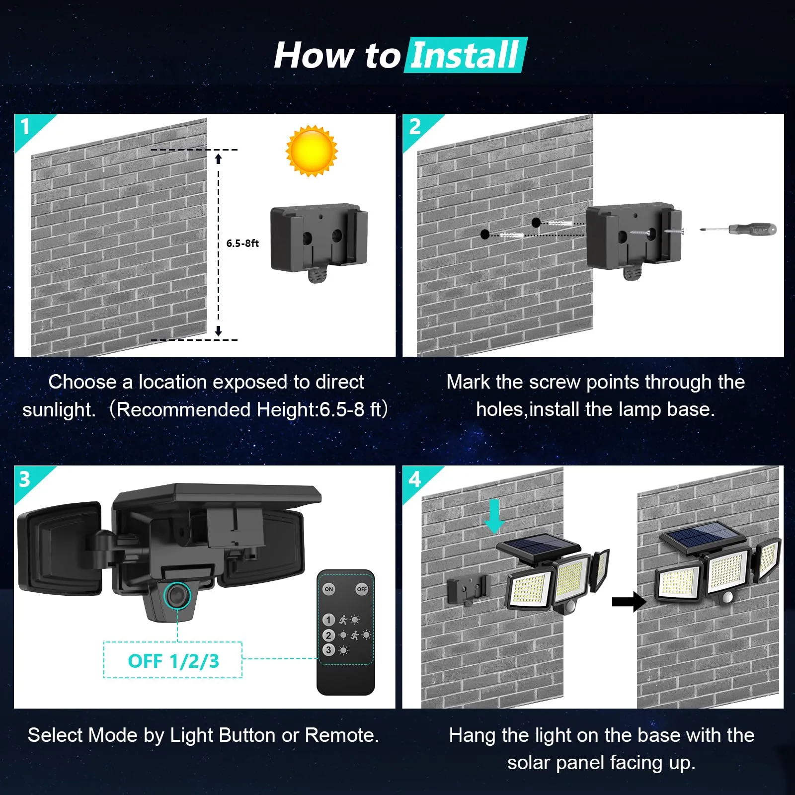 Tuffenough Solar Outdoor Lights 2500LM 210 LED Security Lights with Remote Control,3 Heads Motion Sensor Lights, IP65 Waterproof,270 Wide Angle Flood Wall Lights with 3 Modes(2 Packs)