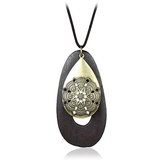 vintage woman Necklaces jewelry statement necklaces & pendants wooden pendant collares mujer choker necklace women Long Necklace