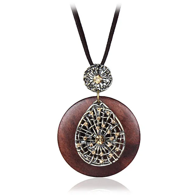 vintage woman Necklaces jewelry statement necklaces & pendants wooden pendant collares mujer choker necklace women Long Necklace